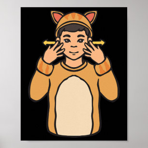 Cat Animal Asl Hand Gesture Deaf Hearing Loss Awar Poster