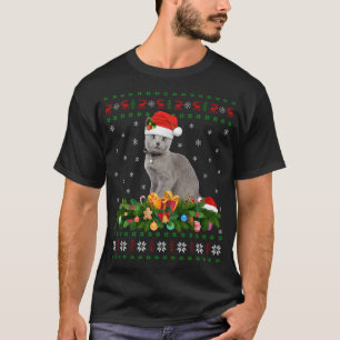 Cat Animal Lover Santa Hat Ugly Russian Blue Cat C T-Shirt