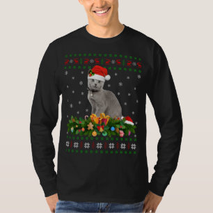 Cat Animal Lover Santa Hat Ugly Russian Blue Cat C T-Shirt