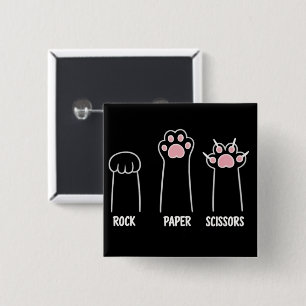 Cat Animal Pet Lover Rock Paper Scissors Hand Game 15 Cm Square Badge