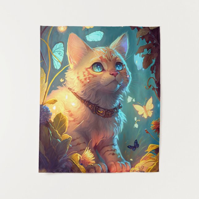 Cat Animal Portrait Painting Pet Character Tapestry (Front)
