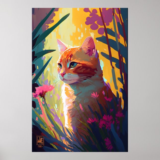 Cat Animal Portrait Painting Wildlife Outdoors Art Poster (Front)