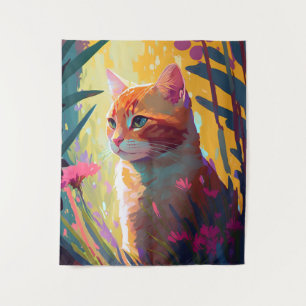 Cat Animal Portrait Painting Wildlife Outdoors Art Tapestry