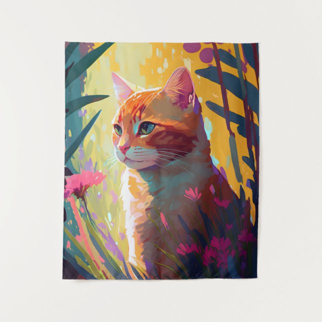 Cat Animal Portrait Painting Wildlife Outdoors Art Tapestry (Front)