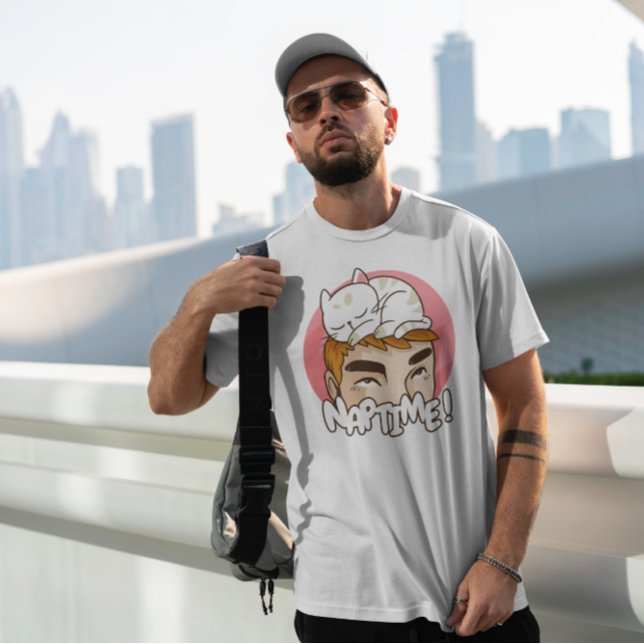 Cat Animal Sleeping On Man   T-Shirt (Creator Uploaded)