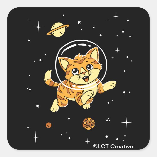 Cat Animals In Space Square Sticker (Front)