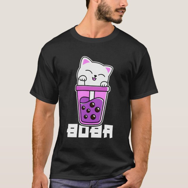 Cat Anime Bubble Tea Boba Neko Kawaii N T-Shirt (Front)
