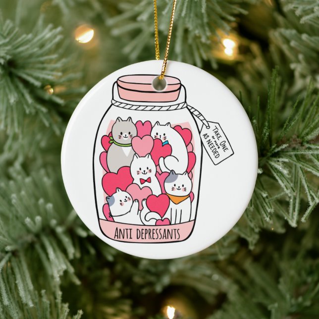 Cat Antidepressant Funny Cat Lover Gift Ceramic Ornament (Tree)