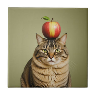 Cat Apple Ceramic Tile