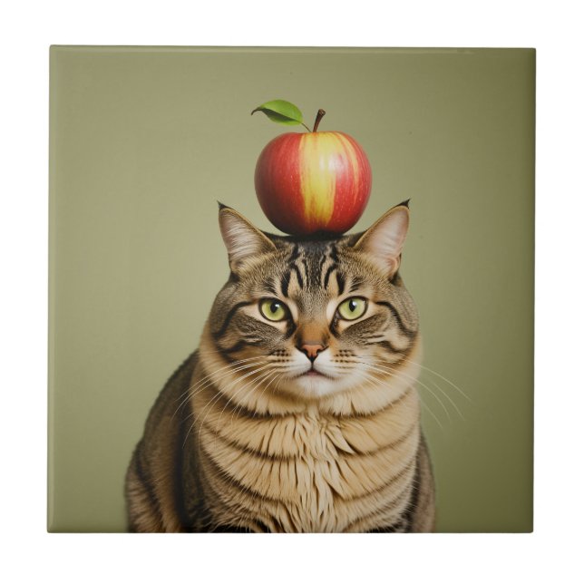 Cat Apple Ceramic Tile (Front)