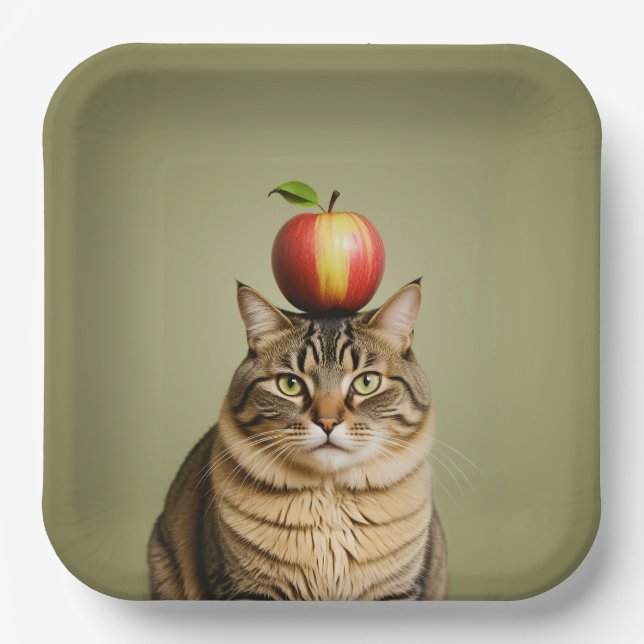 Cat Apple Paper Plate (Front)