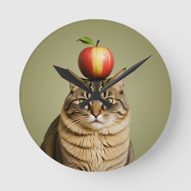 Cat Apple Round Clock (Front)