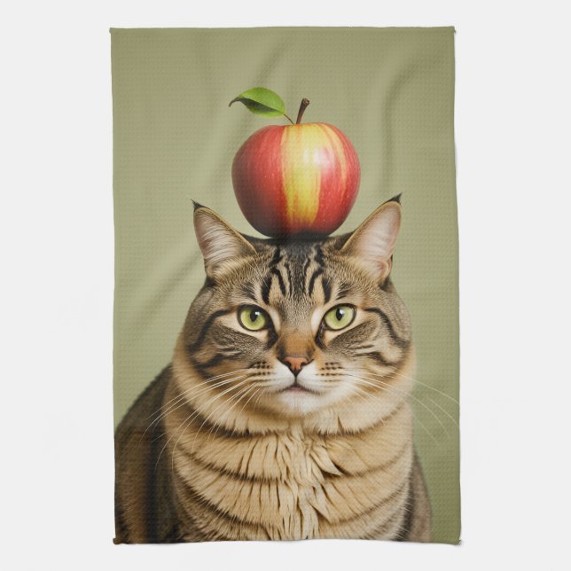 Cat Apple Tea Towel (Vertical)