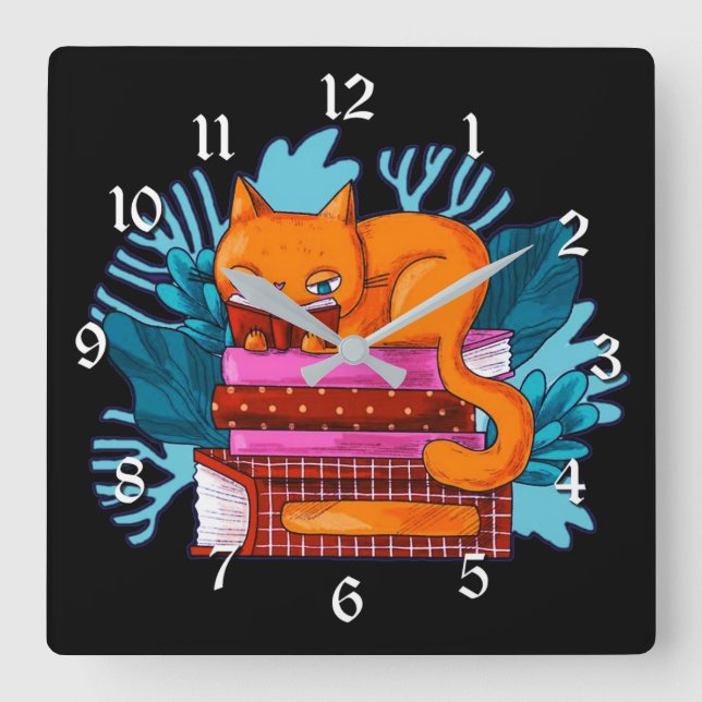 Cat Approved Books Square Wall Clock (Front)