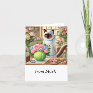 Cat Arranging Beautiful Flowers for Tennis Player Holiday Card
