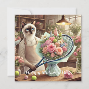 Cat Arranging Beautiful Flowers for Tennis Player Holiday Card