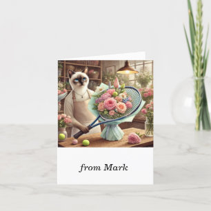 Cat Arranging Beautiful Flowers for Tennis Player Holiday Card