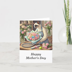 Cat Arranging Beautiful Flowers for Tennis Player Holiday Card