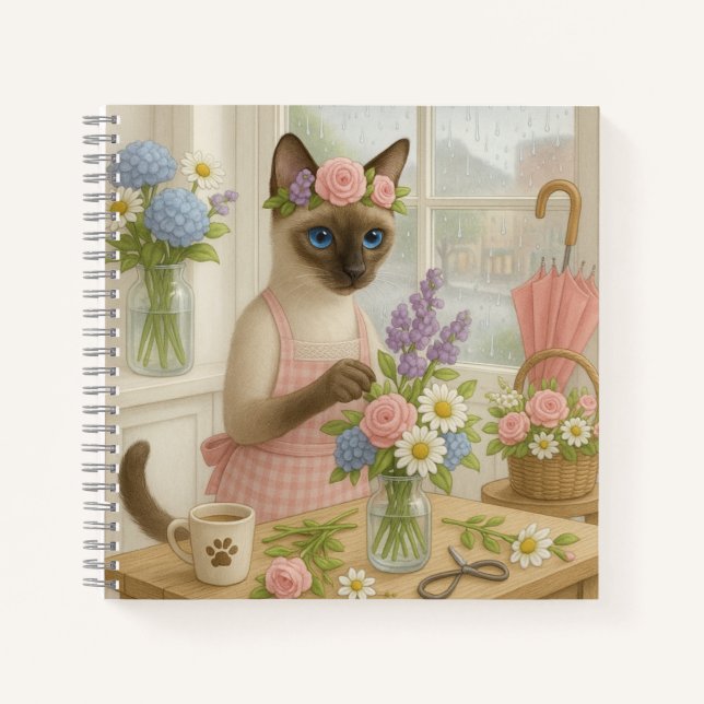 Cat arranging flower in florist notebook (Front)