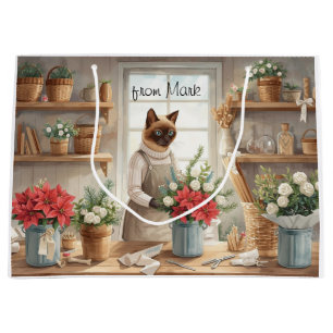 Cat arranging Winter Flowers for Christmas Large Gift Bag