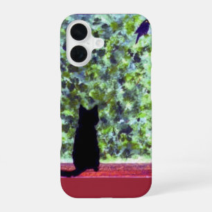 Cat Art Black Cat Bird Watching! iPhone 16 Case