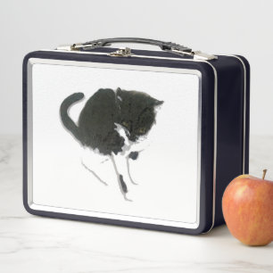 Cat Art Black White Kitty Metal Lunch Box
