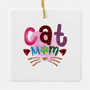 Cat Art Cat Mom_2 Ceramic Ornament