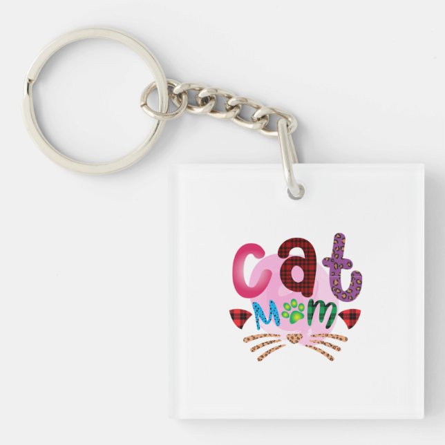 Cat Art Cat Mom_2 Key Ring (Front)
