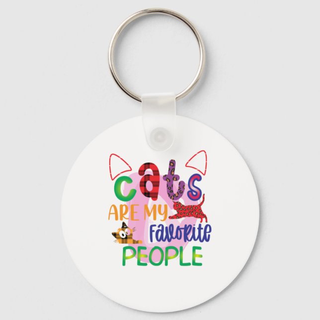 Cat Art Cats Are My Favourite People_2 Key Ring (Front)