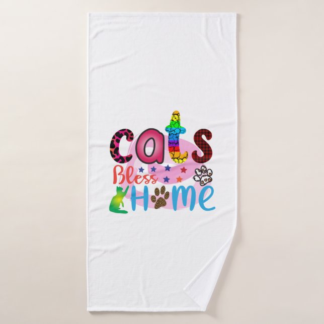 Cat Art Cats Bless Home_2 Bath Towel (Bath Towel)