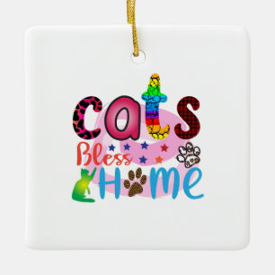 Cat Art Cats Bless Home_2 Ceramic Ornament
