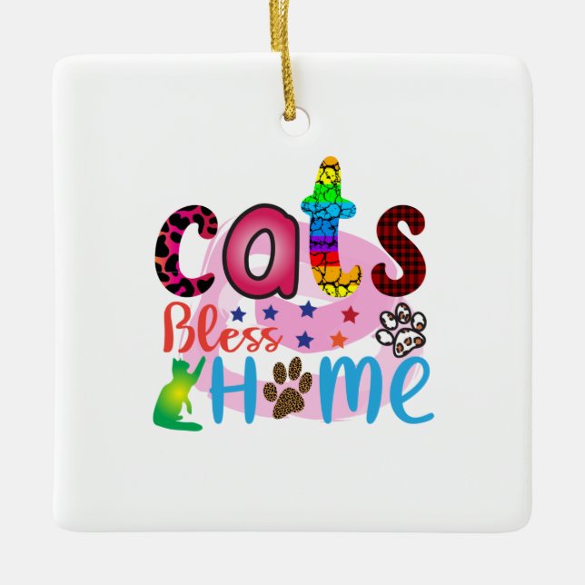 Cat Art Cats Bless Home_2 Ceramic Ornament (Front)