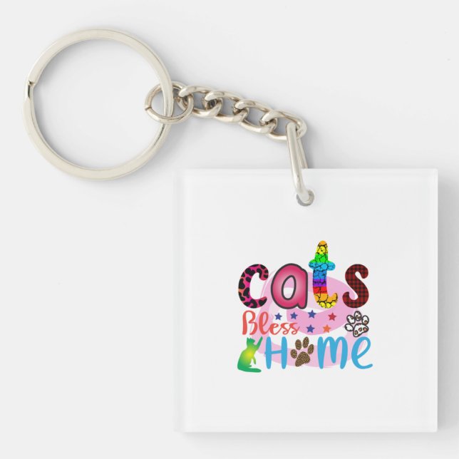 Cat Art Cats Bless Home_2 Key Ring (Front)