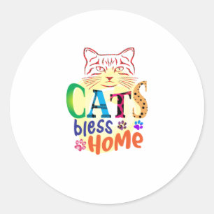 Cat Art Cats Bless Home Classic Round Sticker