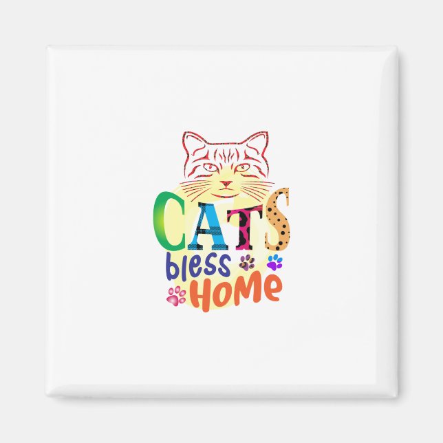 Cat Art Cats Bless Home Magnet (Front)