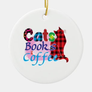 Cat Art Cats Books Coffee_2 Ceramic Ornament