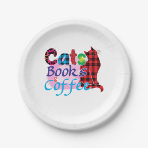 Cat Art Cats Books Coffee_2 Paper Plate