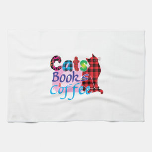 Cat Art Cats Books Coffee_2 Tea Towel