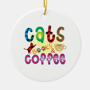 Cat Art Cats Books Coffee Ceramic Ornament