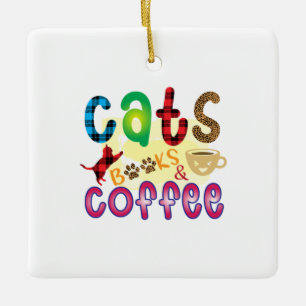 Cat Art Cats Books Coffee Ceramic Ornament