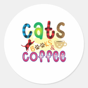 Cat Art Cats Books Coffee Classic Round Sticker