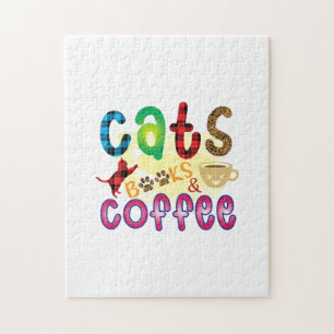 Cat Art Cats Books Coffee Jigsaw Puzzle