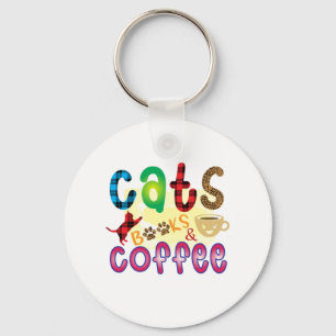 Cat Art Cats Books Coffee Key Ring