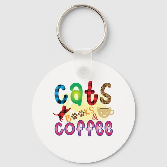 Cat Art Cats Books Coffee Key Ring (Front)