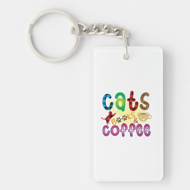 Cat Art Cats Books Coffee Key Ring (Front)