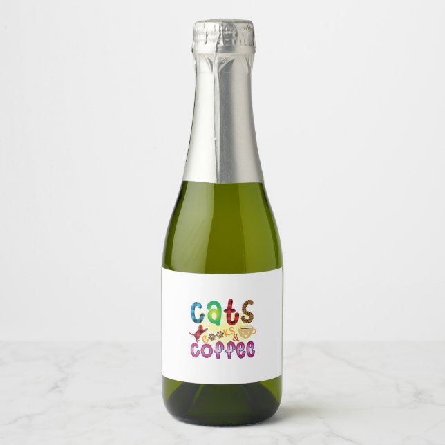 Cat Art Cats Books Coffee Sparkling Wine Label (Front)