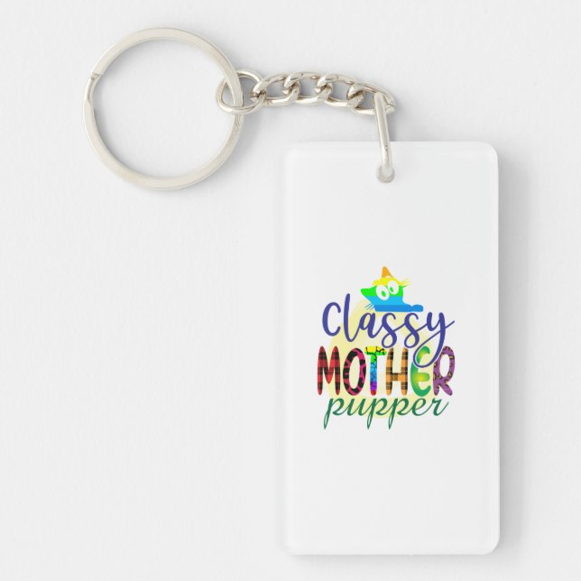 Cat Art Classy Mother Pupper Key Ring (Front)