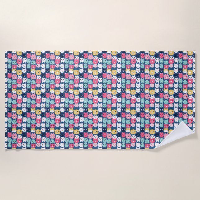 Cat Art | Cute Cat Faces Beach Towel (Front)