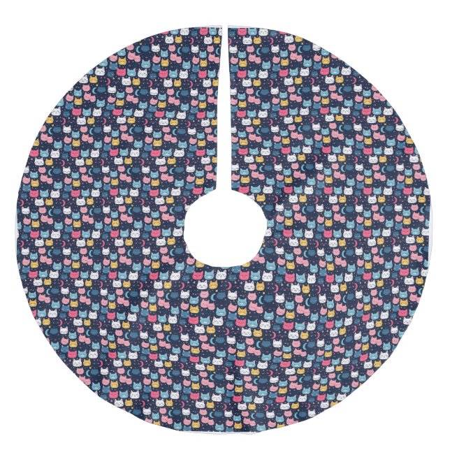 Cat Art | Cute Cat Faces Brushed Polyester Tree Skirt (Front)