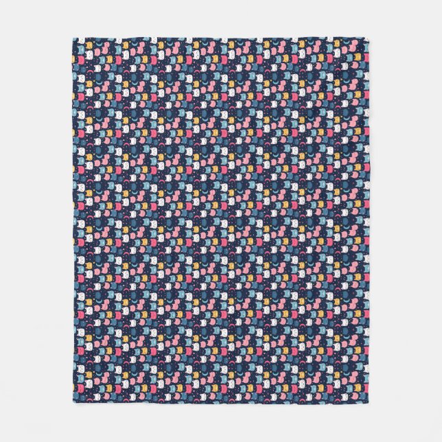 Cat Art | Cute Cat Faces Fleece Blanket (Front)